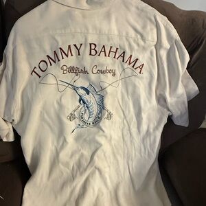 Tommy Bahama Beige XL SS Casual Shirt Embroidered Billfish Cowboy Silk